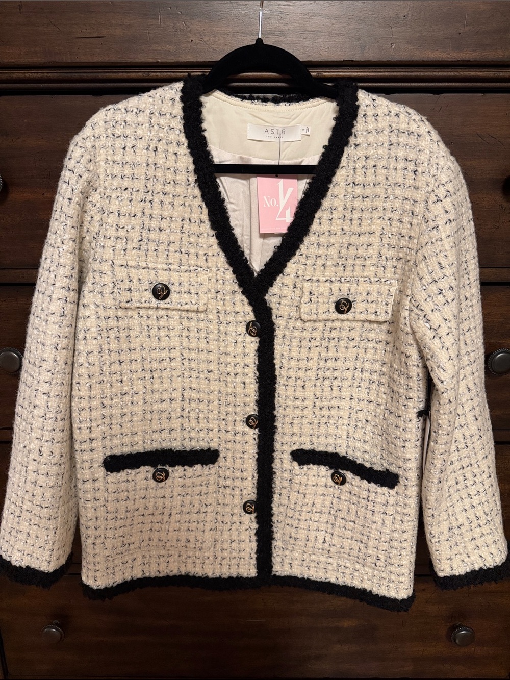 NEW - ASTR White Tweed Jacket with Black Trim